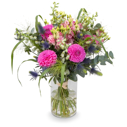 Kytice s jiřinami a eustomou